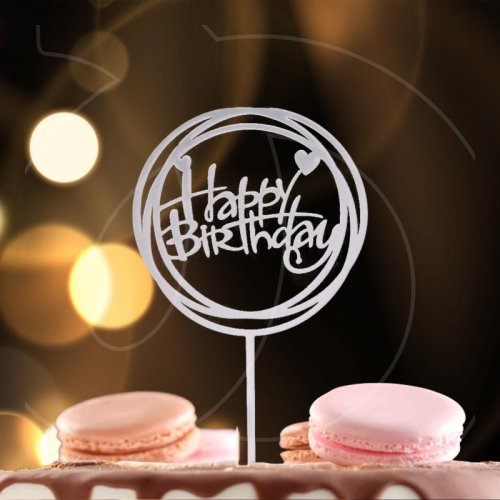 Топпер декоративный акриловый "Happy Birthday. Рамка" Серебро 3960648, Топ-40, 7003916
